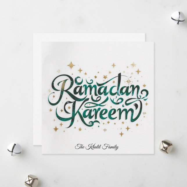 Happy Ramadan Mubarak Ramadan Kareem Gold Muslim Holiday Card (Front/Back In Situ)