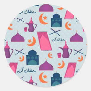 Happy Ramadan Pattern Classic Round Sticker