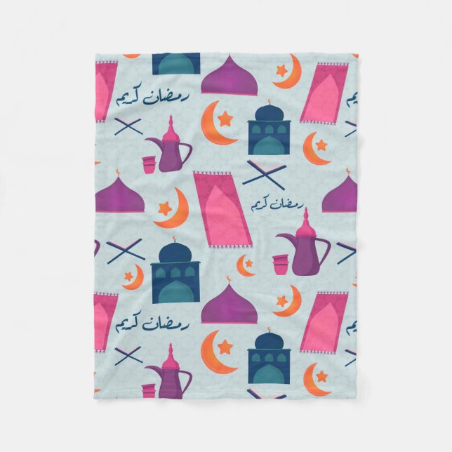 Happy Ramadan Pattern Fleece Blanket (Front)