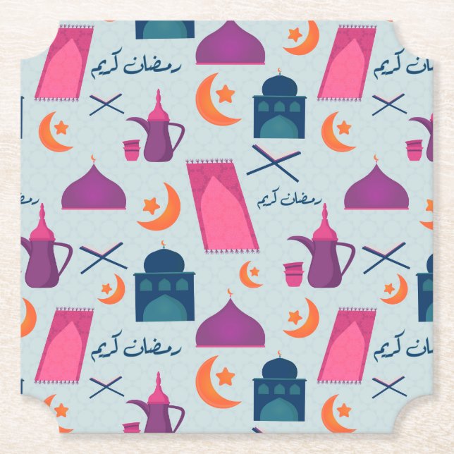Happy Ramadan Pattern Paper Coaster (Front)