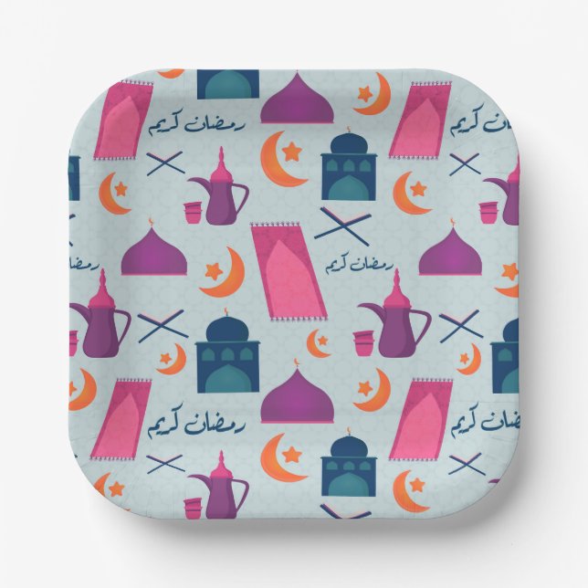 Happy Ramadan Pattern Paper Plate (Front)