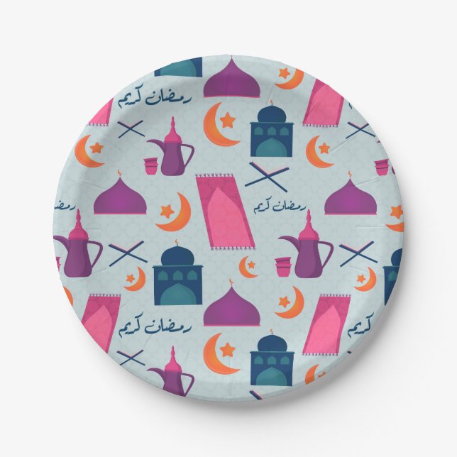 Happy Ramadan Pattern Paper Plate (Front)