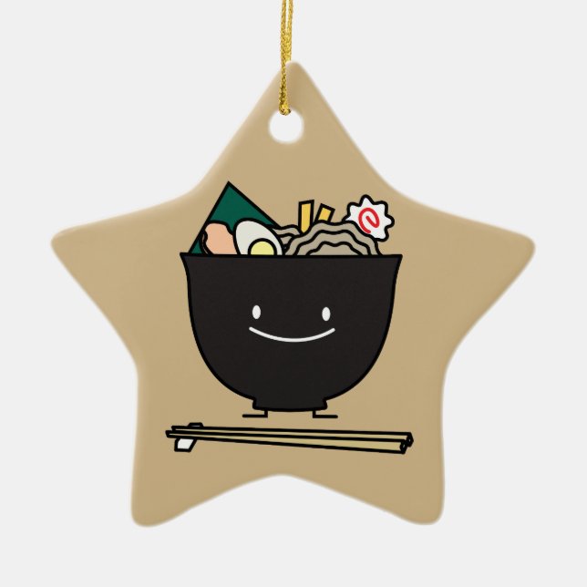 Happy Ramen Bowl Ceramic Tree Decoration (Front)