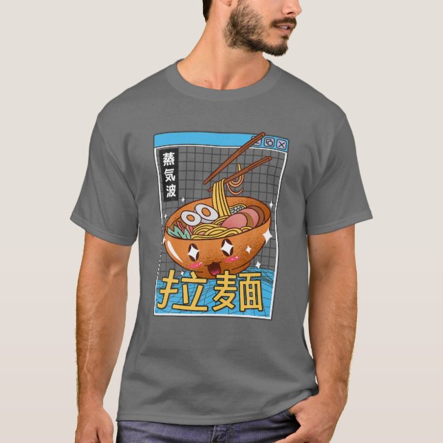 Happy Ramen Bowl Digital Japan Style Otaku Anime V T-Shirt (Front)