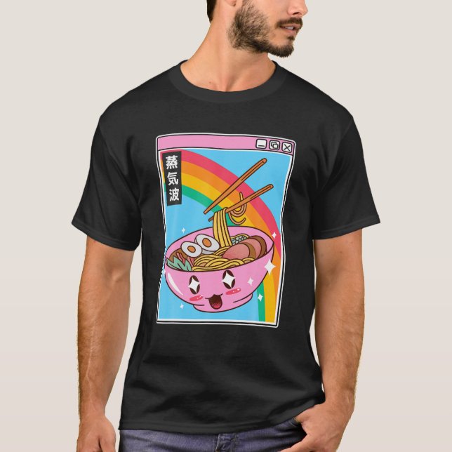 Happy Ramen Bowl Digital Japan Style Otaku Anime V T-Shirt (Front)