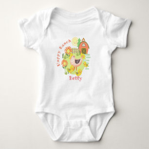Happy Ranch Chicken Hen. Personalised.  Baby Bodysuit