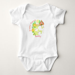 Happy Ranch Sheep. Personalised.  Baby Bodysuit