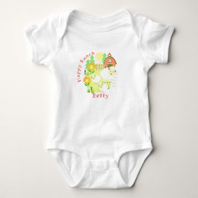 Happy Ranch Sheep. Personalised.  Baby Bodysuit (Front)