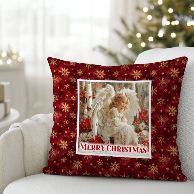 Happy Red and Gold Vintage Angel Christmas Pillow (Happy Red and Gold Vintage Angel Christmas Pillow)