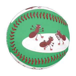 Happy red ants ice skating cartoon baseball