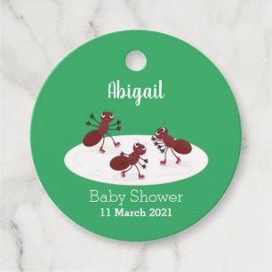Happy red ants ice skating cartoon favour tags