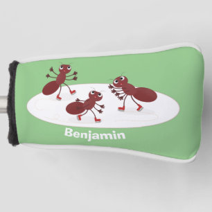 Happy red ants ice skating cartoon golf head cover