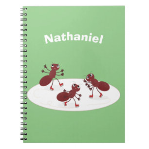Happy red ants ice skating cartoon notebook