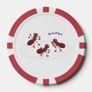 Happy red ants ice skating cartoon poker chips