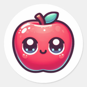 Happy Red Apple in Kawaii Style Classic Round Sticker
