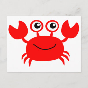 Happy Red Cartoon Crab Postcard