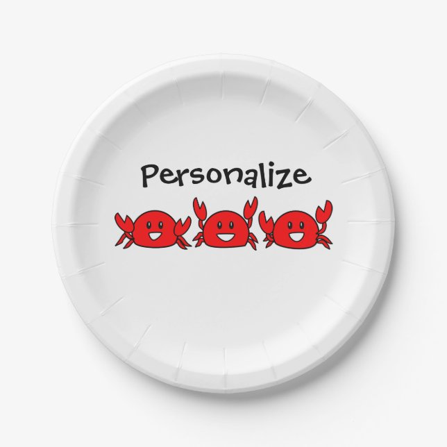 Happy Red Crabs Beach Party Paper Plate (Front)