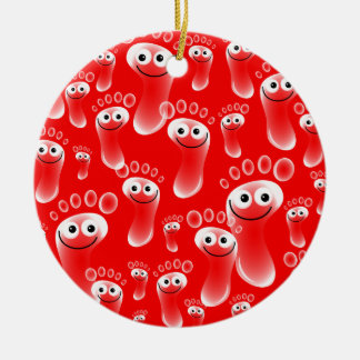 Happy Red Feet Ceramic Tree Decoration