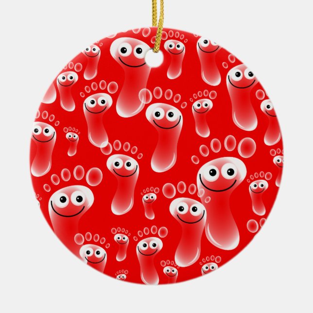 Happy Red Feet Ceramic Tree Decoration (Front)