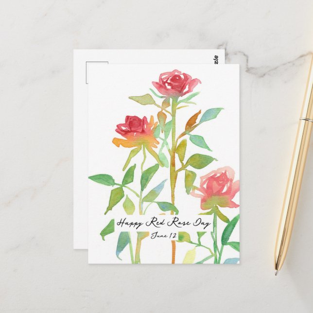 Happy Red Rose Day June 10 National Holiday  Postcard (Front/Back In Situ)