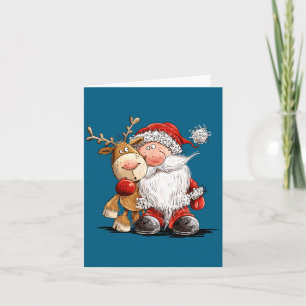 Happy Reindeer And Santa Christmas Illustration Pr Card