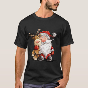 Happy Reindeer And Santa Christmas Illustration Pr T-Shirt