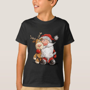 Happy Reindeer And Santa Christmas Illustration Pr T-Shirt