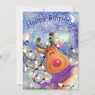 Happy Reindeer Christmas Birthday Card