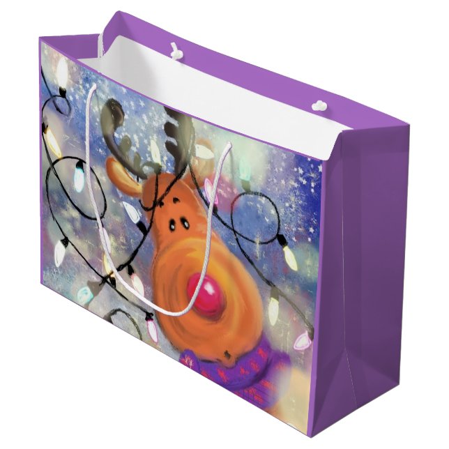 Happy Reindeer Christmas Gift Bag (Front Angled)