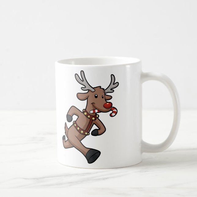 Happy Reindeer Runs cartoon | choose back colour Coffee Mug (Right)