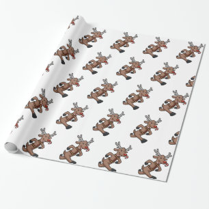 Happy Reindeer Runs cartoon choose back colour Wrapping Paper