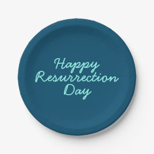Happy Resurrection Day in Blue Paper Plate