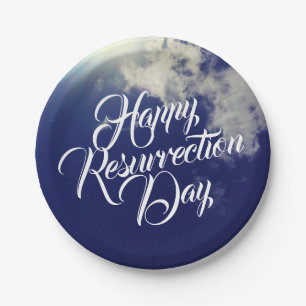 Happy Resurrection Day with Clouds Paper Plate
