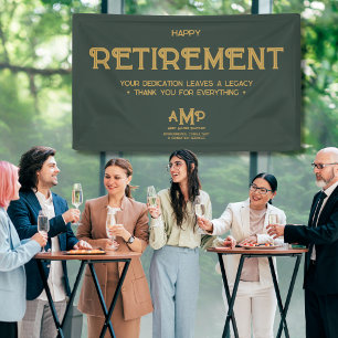 Happy Retirement  3 Letter Gold Monogram on Green Banner