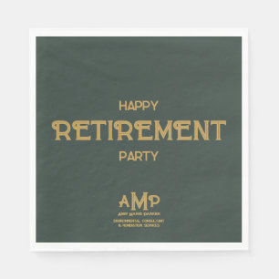 Happy Retirement  3 Letter Gold Monogram on Green Napkin
