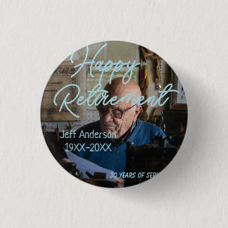 Happy retirement add name photo years of service r 3 cm round badge