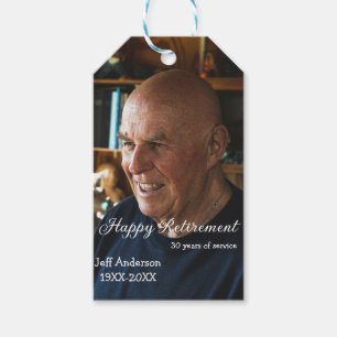 Happy retirement add name photo years of service r gift tags