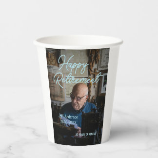 Happy retirement add name photo years of service r paper cups
