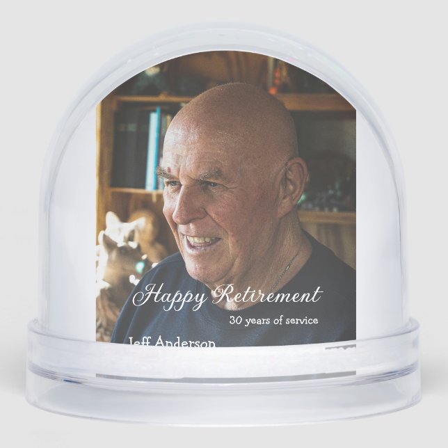 Happy retirement add name photo years of service r snowglobe (Front)