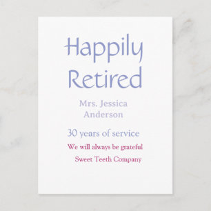 Happy retirement add name years of service purple  postcard