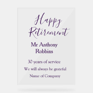 Happy retirement add name years of service retired acrylic sign