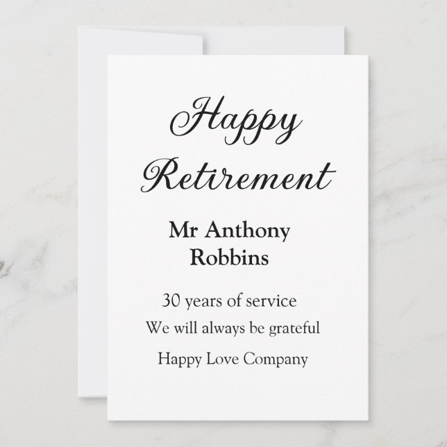 Happy retirement add name years of service retired invitation (Front)