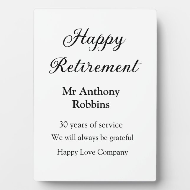 Happy retirement add name years of service retired plaque (Front)