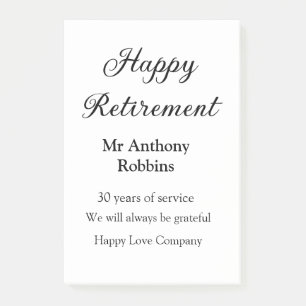 Happy retirement add name years of service retired post-it notes