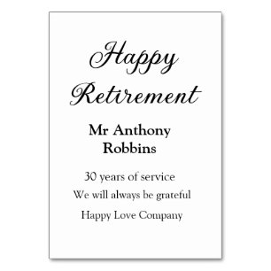 Happy retirement add name years of service retired table number