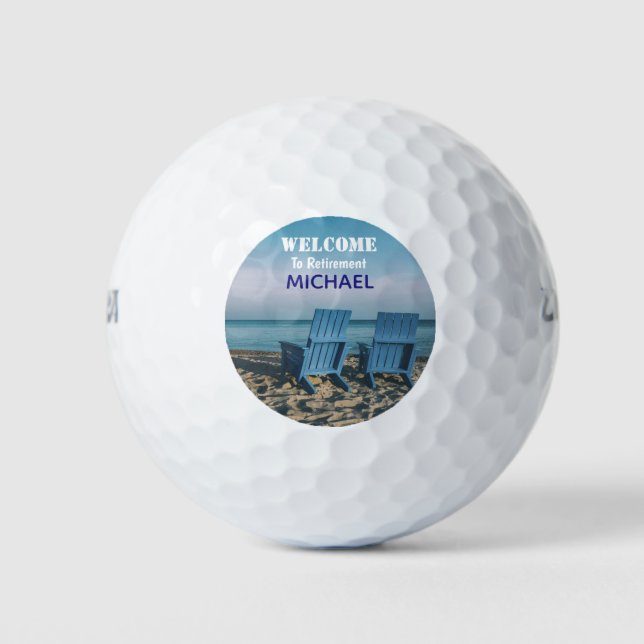 Happy Retirement Beach Custom Name Golf Balls (Front)