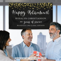 Happy Retirement Black Gold Confetti Script