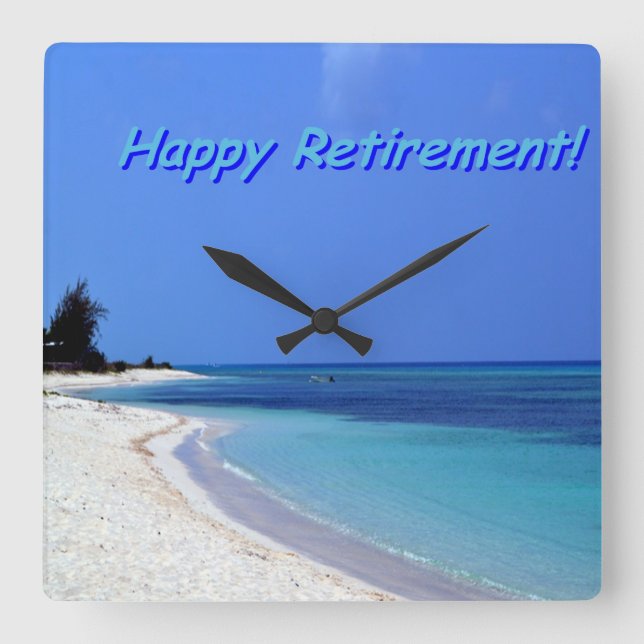 Happy Retirement Blue Ocean Square Wall Clock (Front)