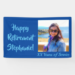 Happy Retirement Blue Photo Retirement Party Banner