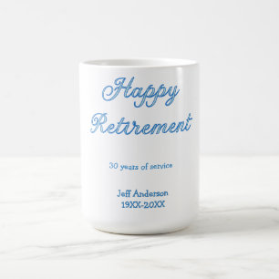 Happy retirement blue years of service name pastel coffee mug